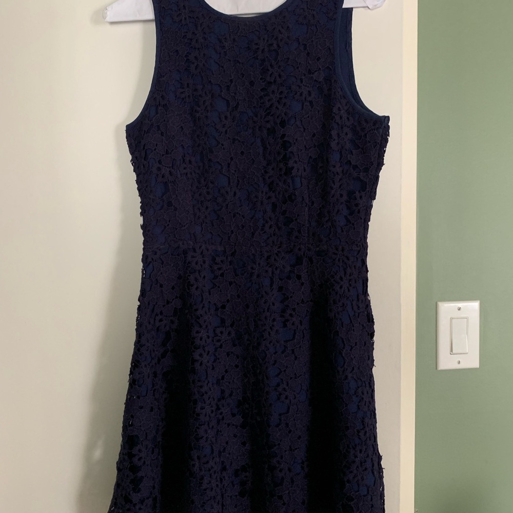 J.O.A. Navy Floral Lace Backless Fit-and-Flare Dress